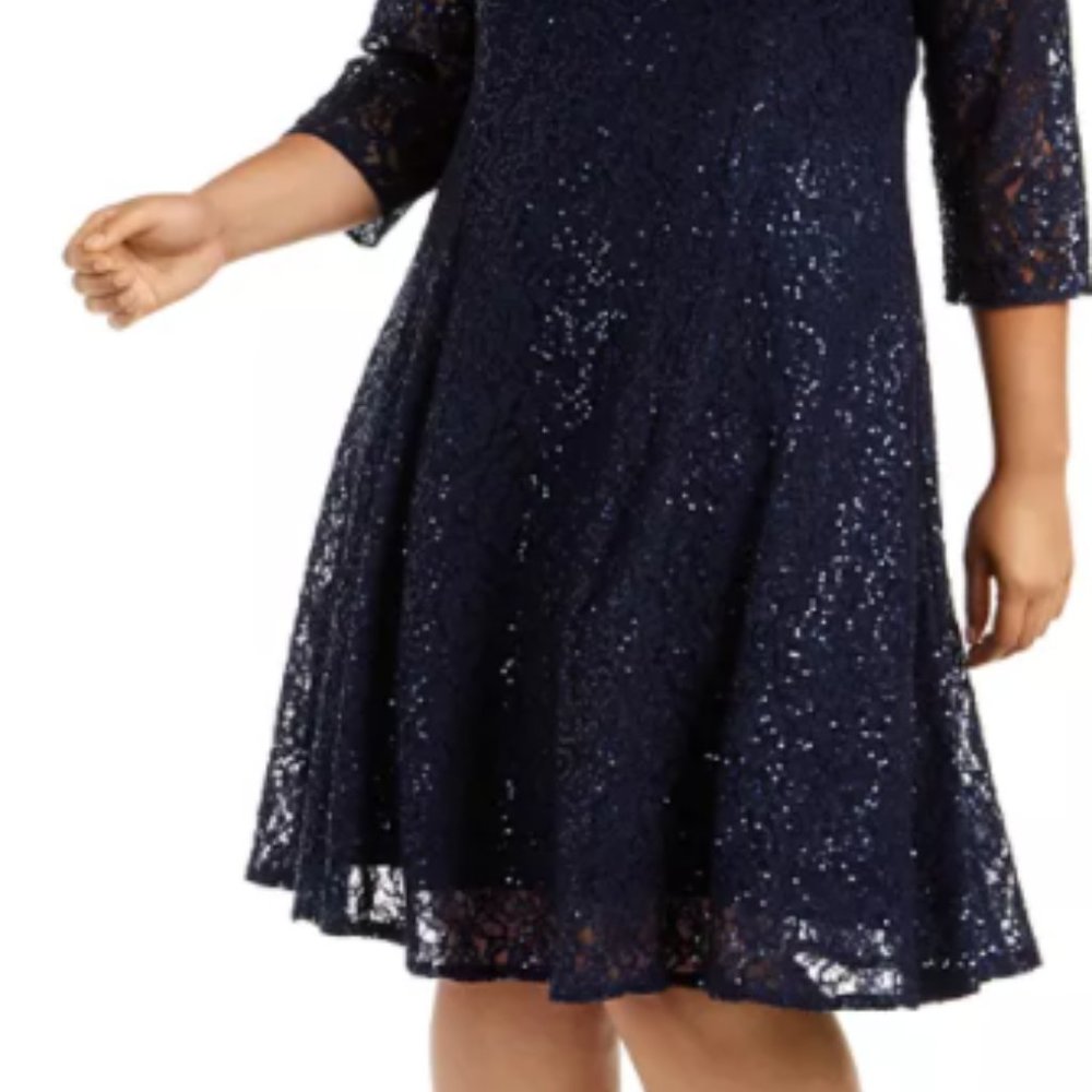Formal Sequined Lace Navy Dress - Like Brand New